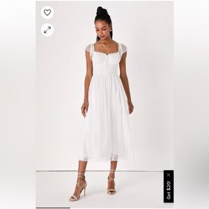 Lulus Regal Radiance white tulle bustier midi dress